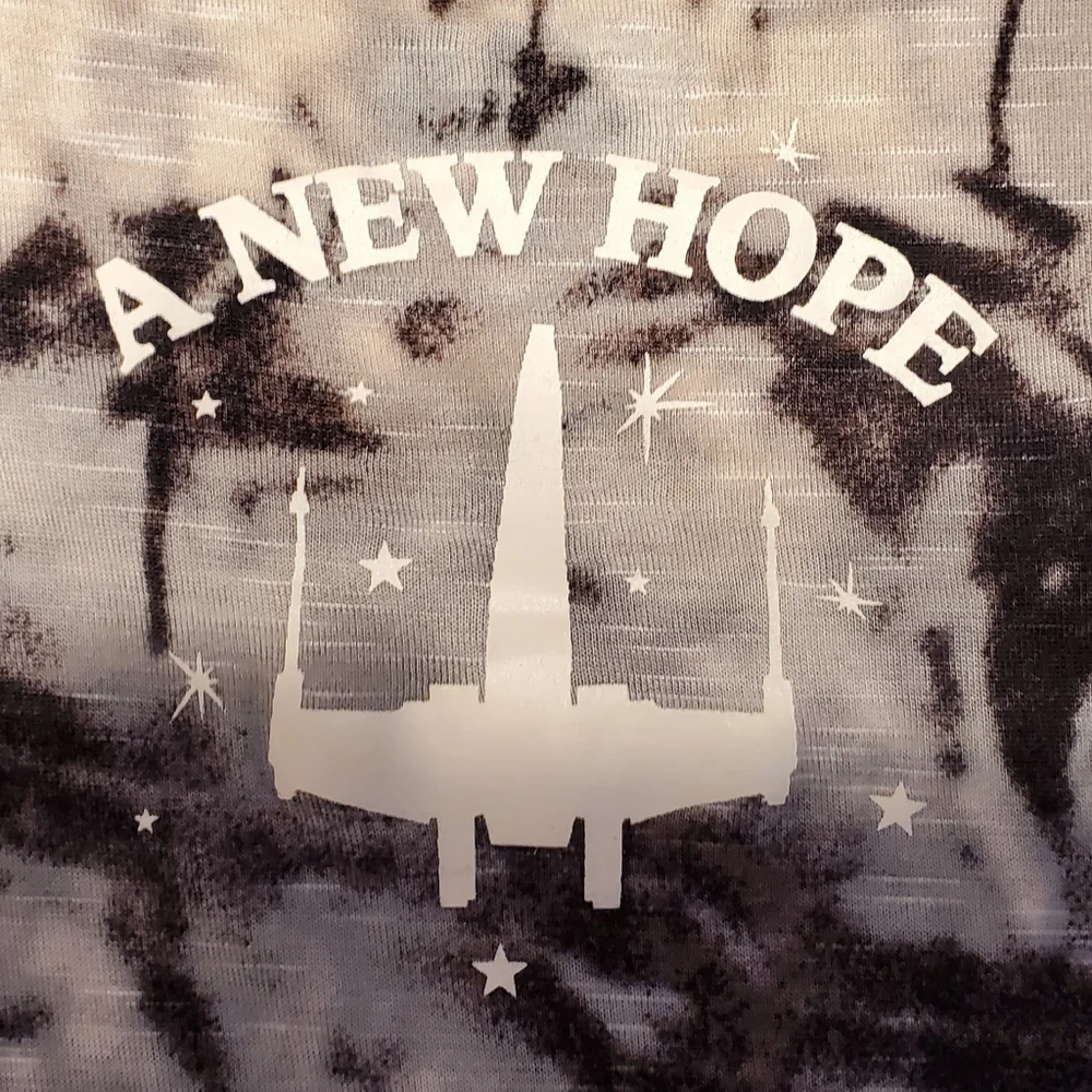 Rock & Republic Star Wars Womens L Tie-Dye Gray Sparkly Tunic Top Leia Skywalker - Picture 6 of 13